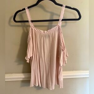 Nordstrom Pale Pink Lace-Trim Cold Shoulder Top